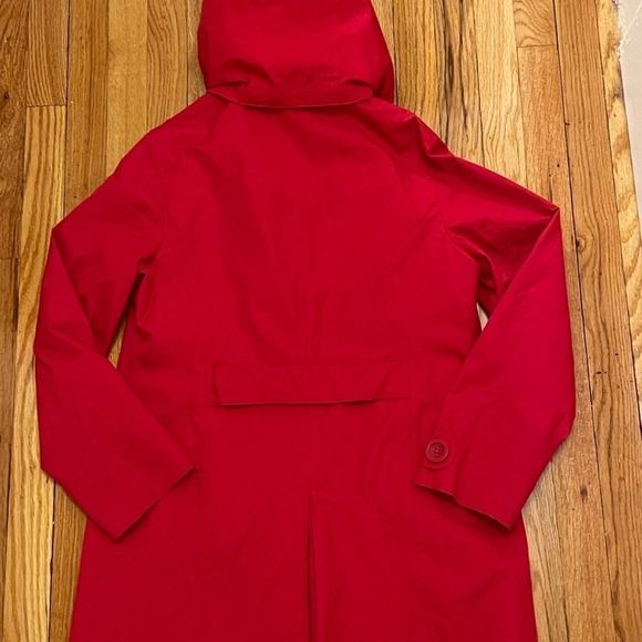 L.L Bean Red Trench Coat with Hood Fully Lined in Citrus 🍊 Pattern Size S - Picture 5 of 14